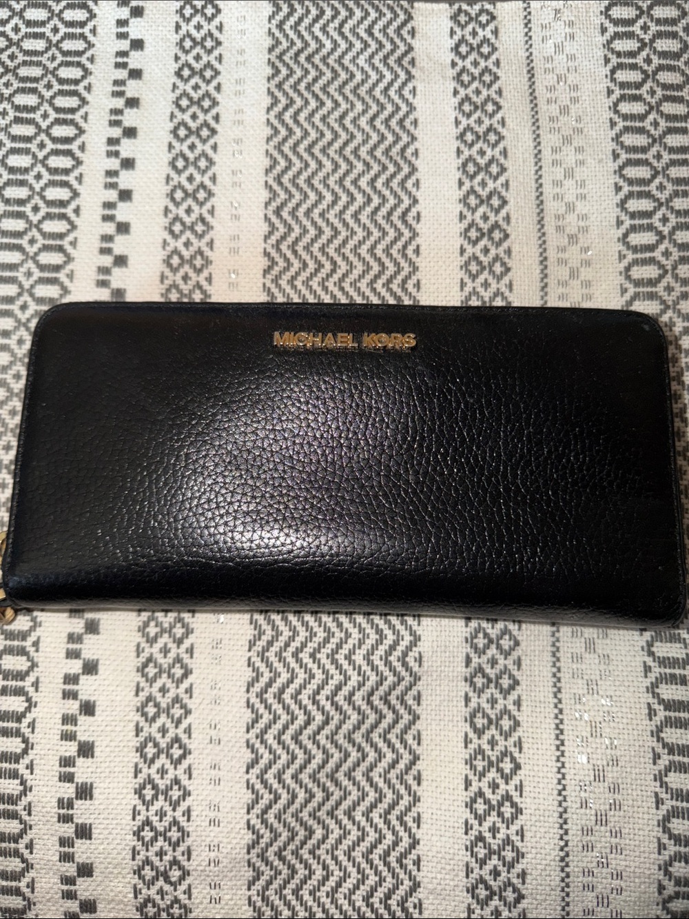 Michael Kors Black Leather Zip Wallet with Gold Logo
